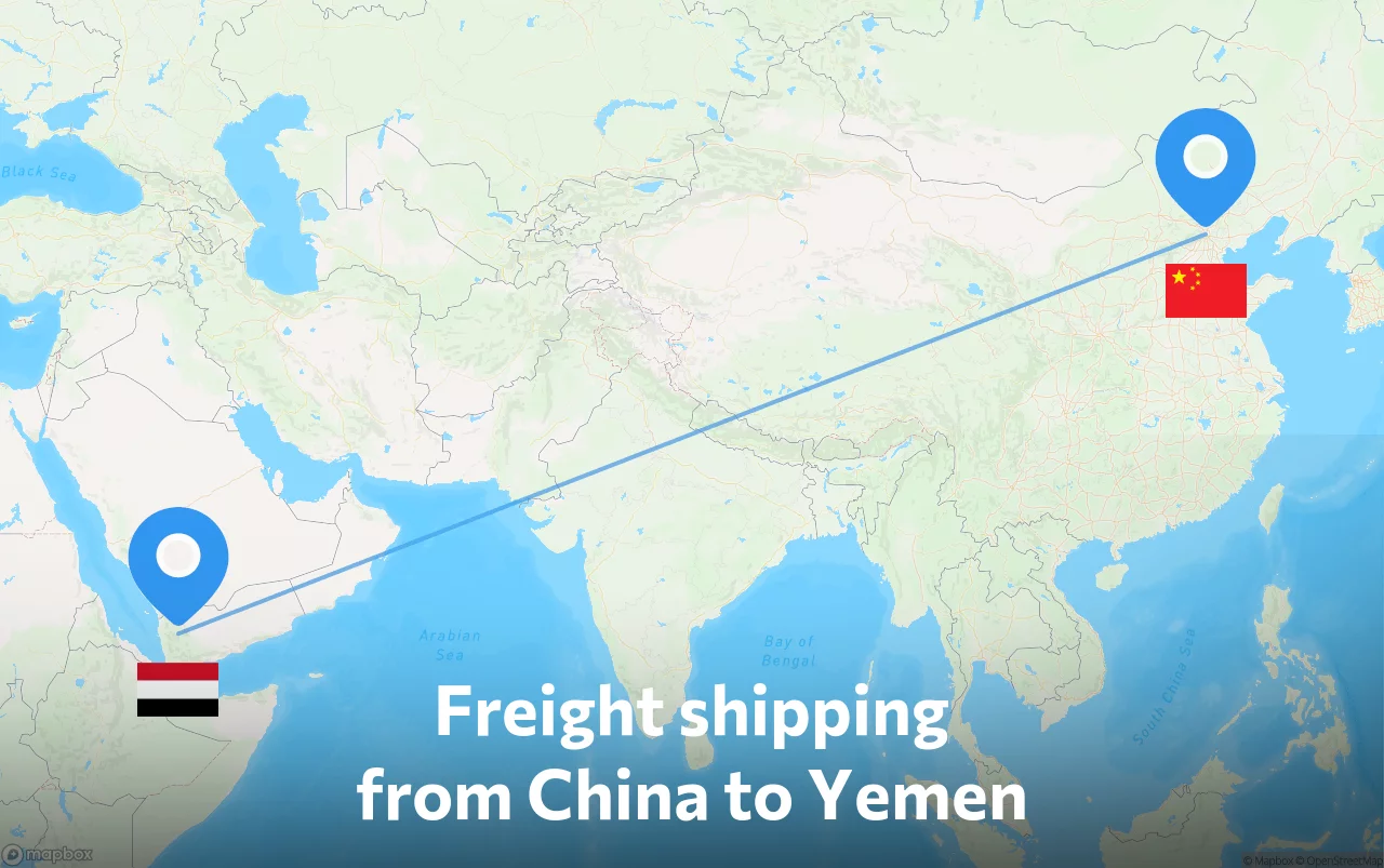 Shipping route from China to Yemen