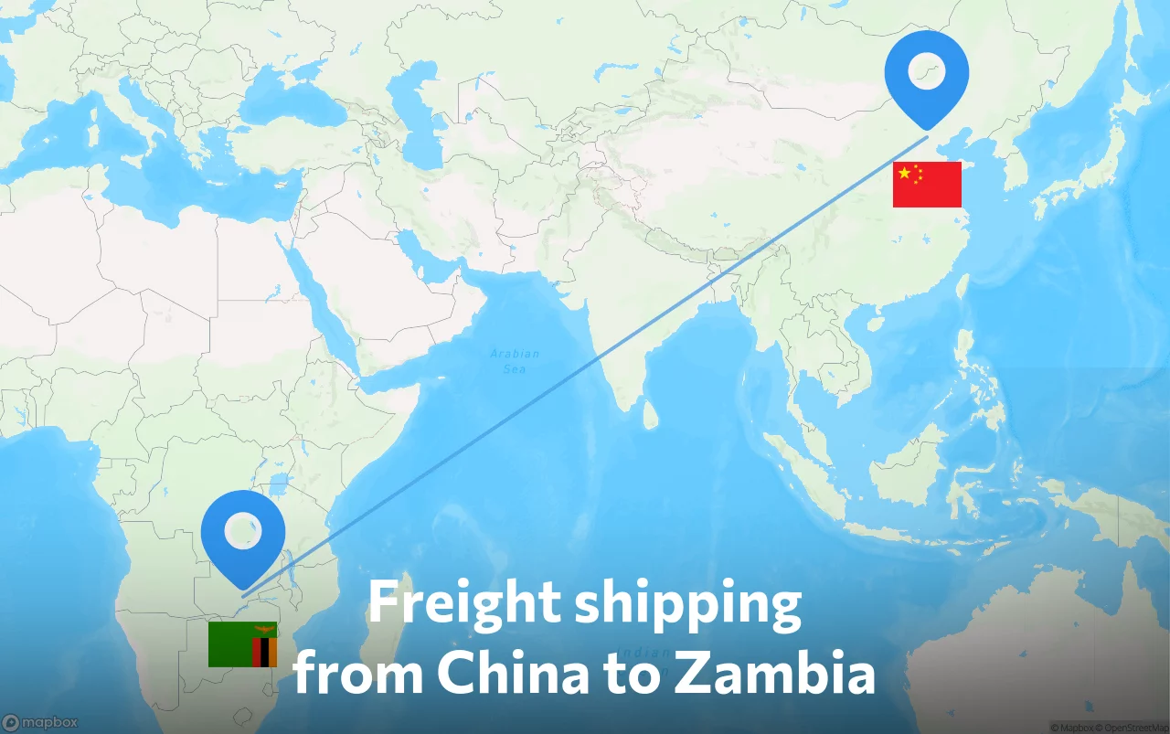 Shipping route from China to Zambia