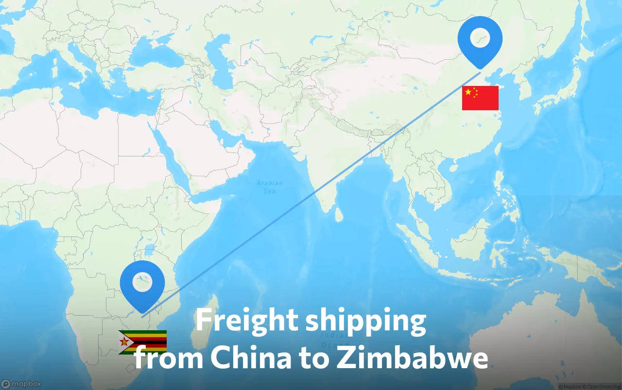 Shipping route from China to Zimbabwe