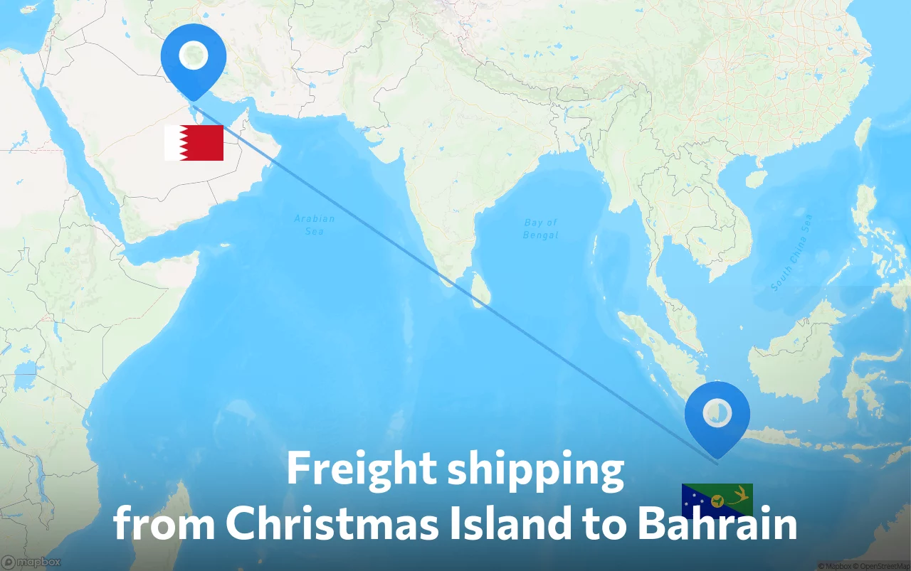 Shipping route from Christmas Island to Bahrain
