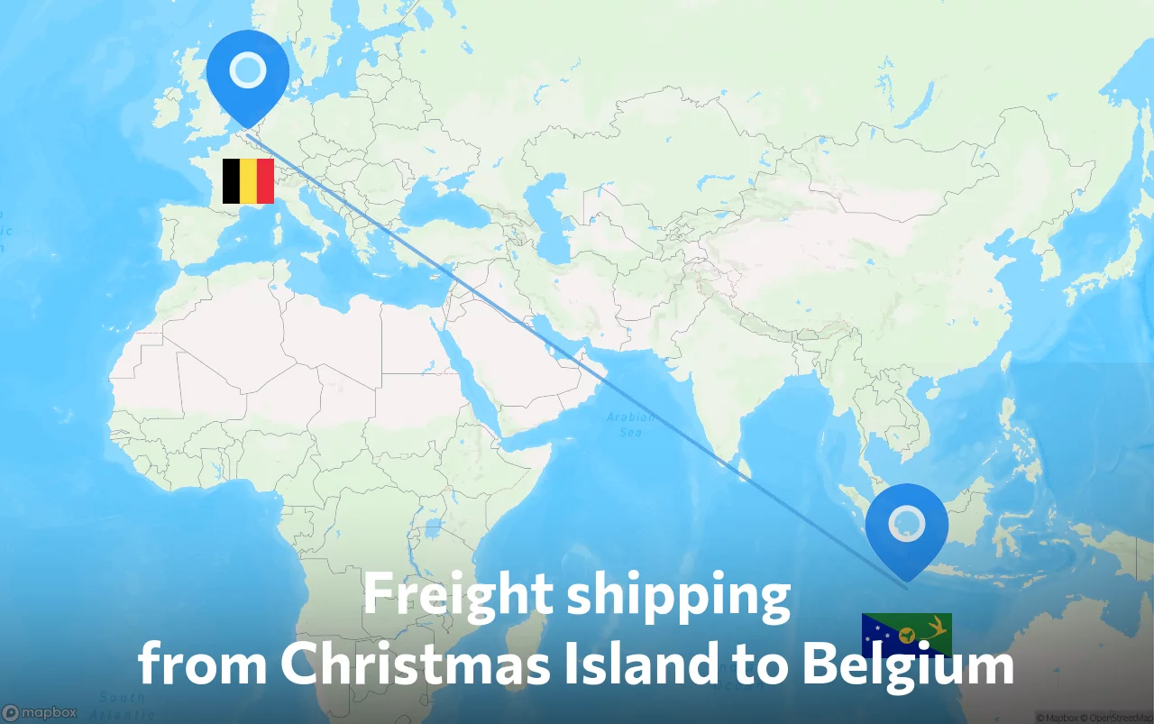 Shipping route from Christmas Island to Belgium