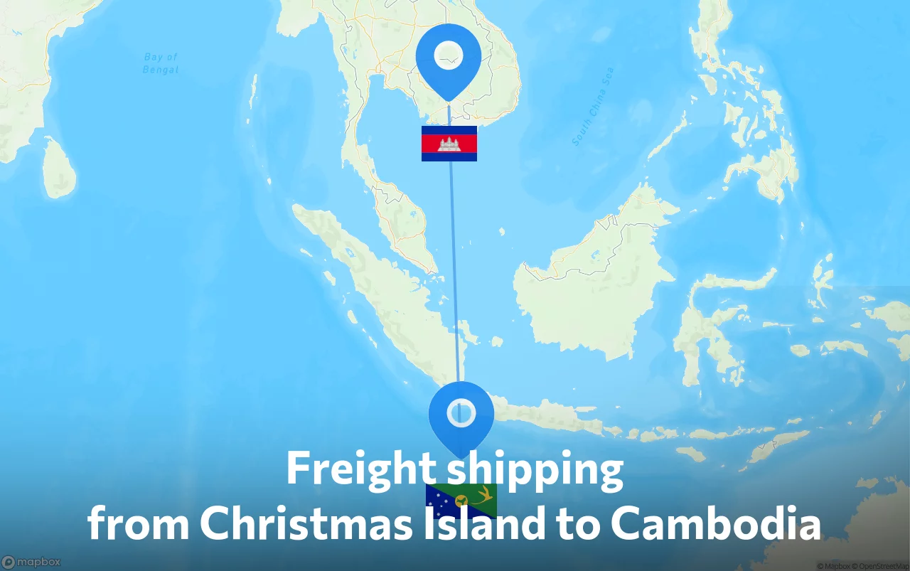Shipping route from Christmas Island to Cambodia