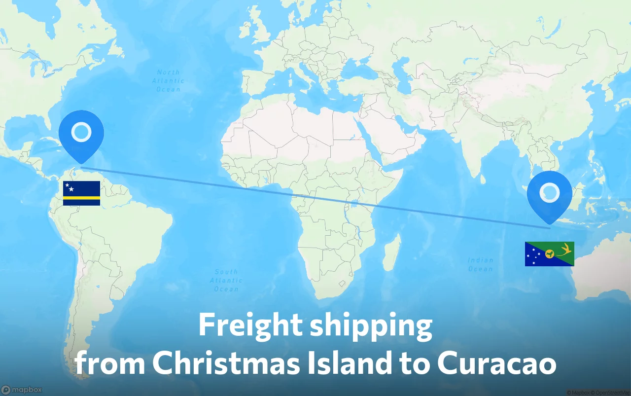 Shipping route from Christmas Island to Curacao