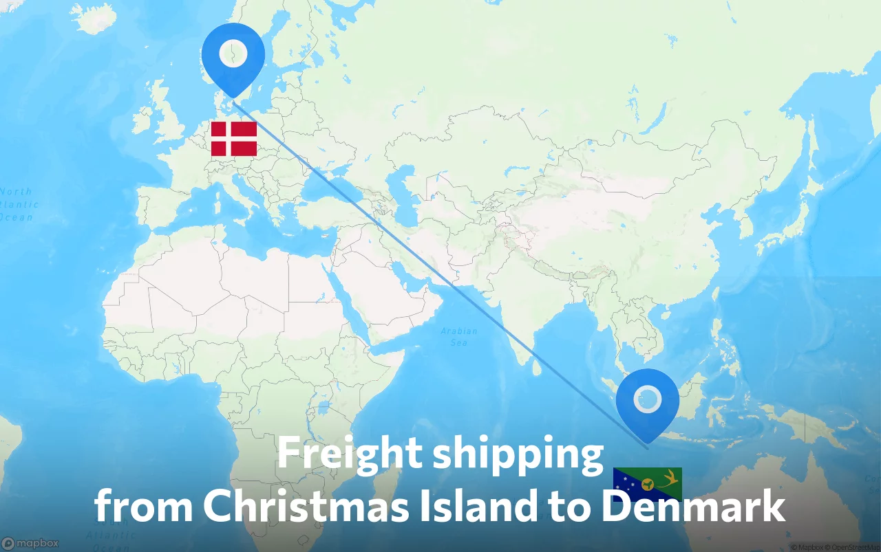 Shipping route from Christmas Island to Denmark