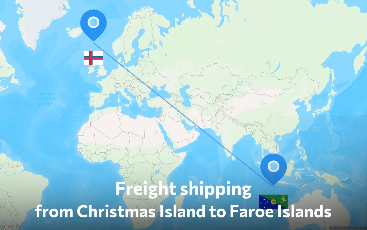 Shipping route from Christmas Island to Faroe Islands