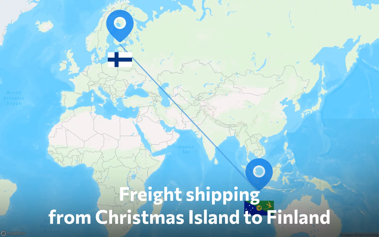 Shipping route from Christmas Island to Finland