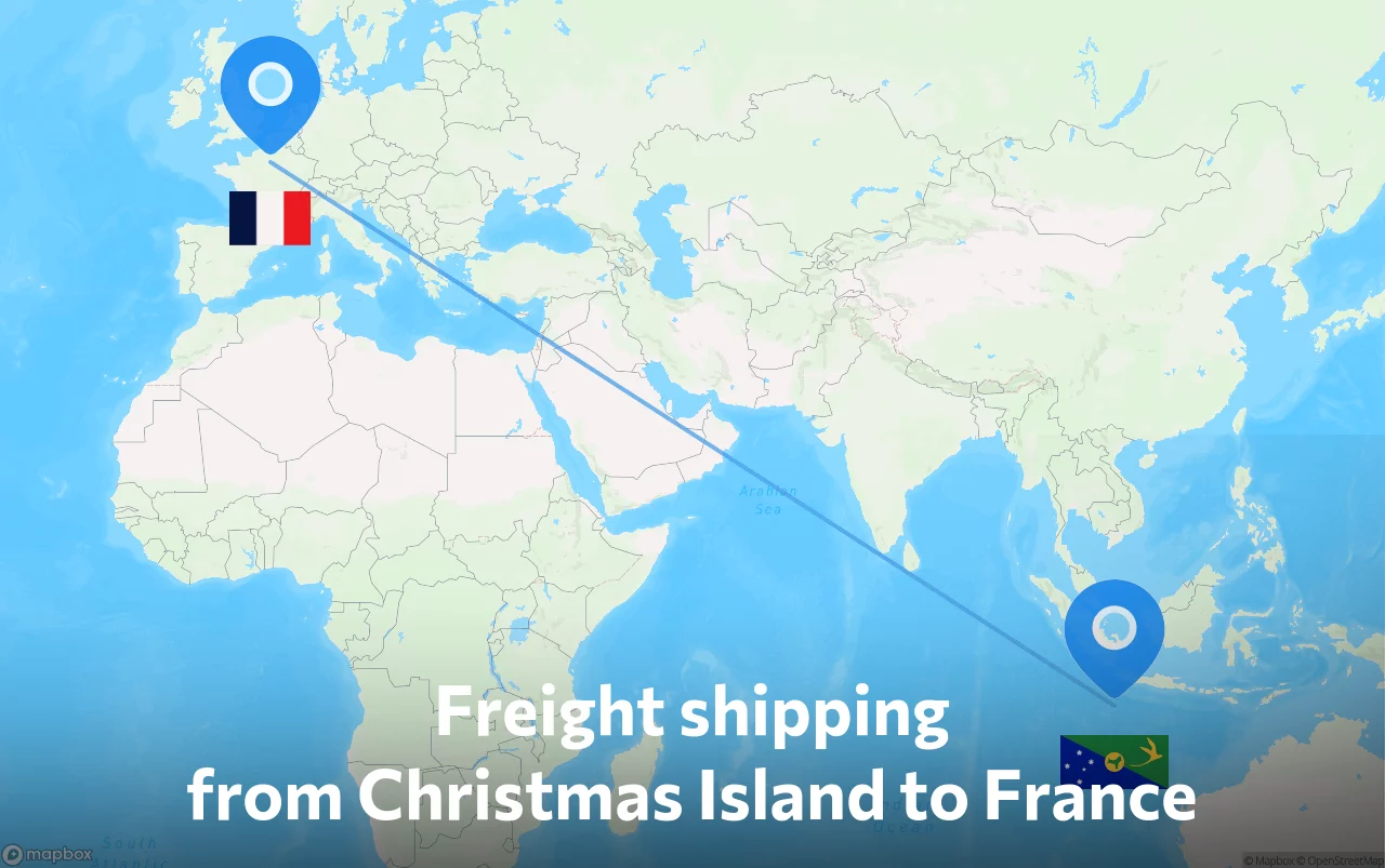Shipping route from Christmas Island to France