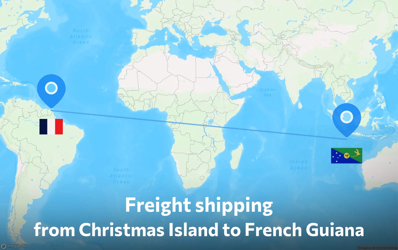 Shipping route from Christmas Island to French Guiana