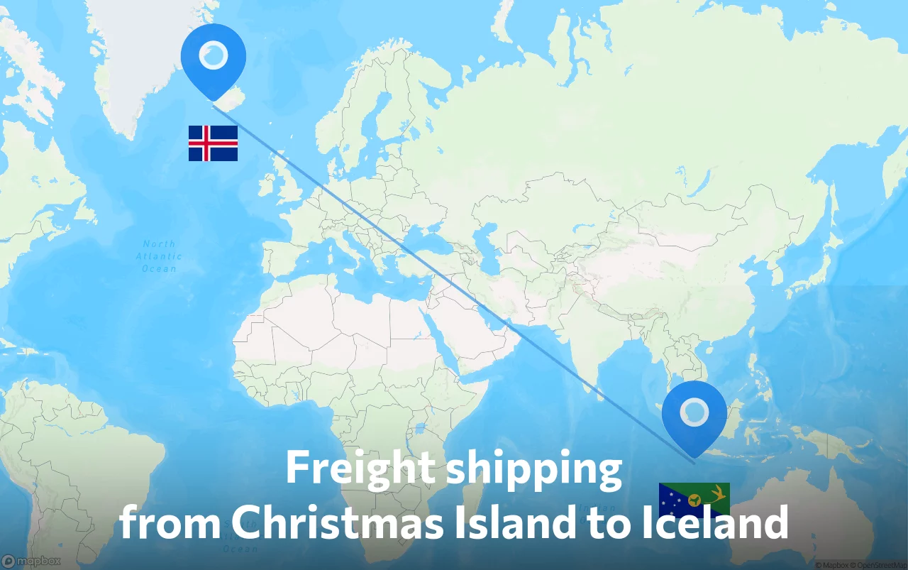 Shipping route from Christmas Island to Iceland