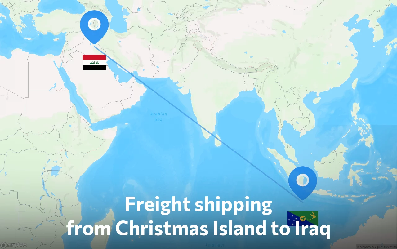 Shipping route from Christmas Island to Iraq