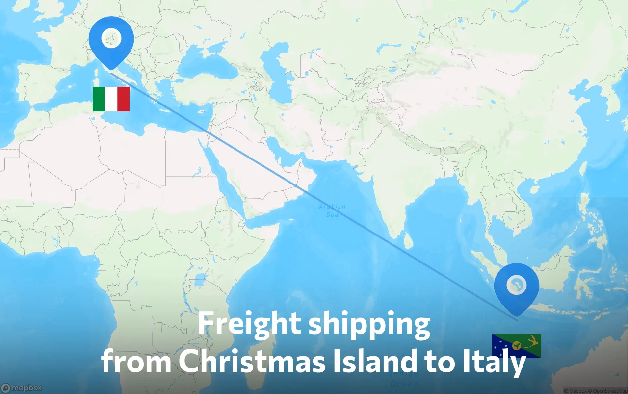 Shipping route from Christmas Island to Italy