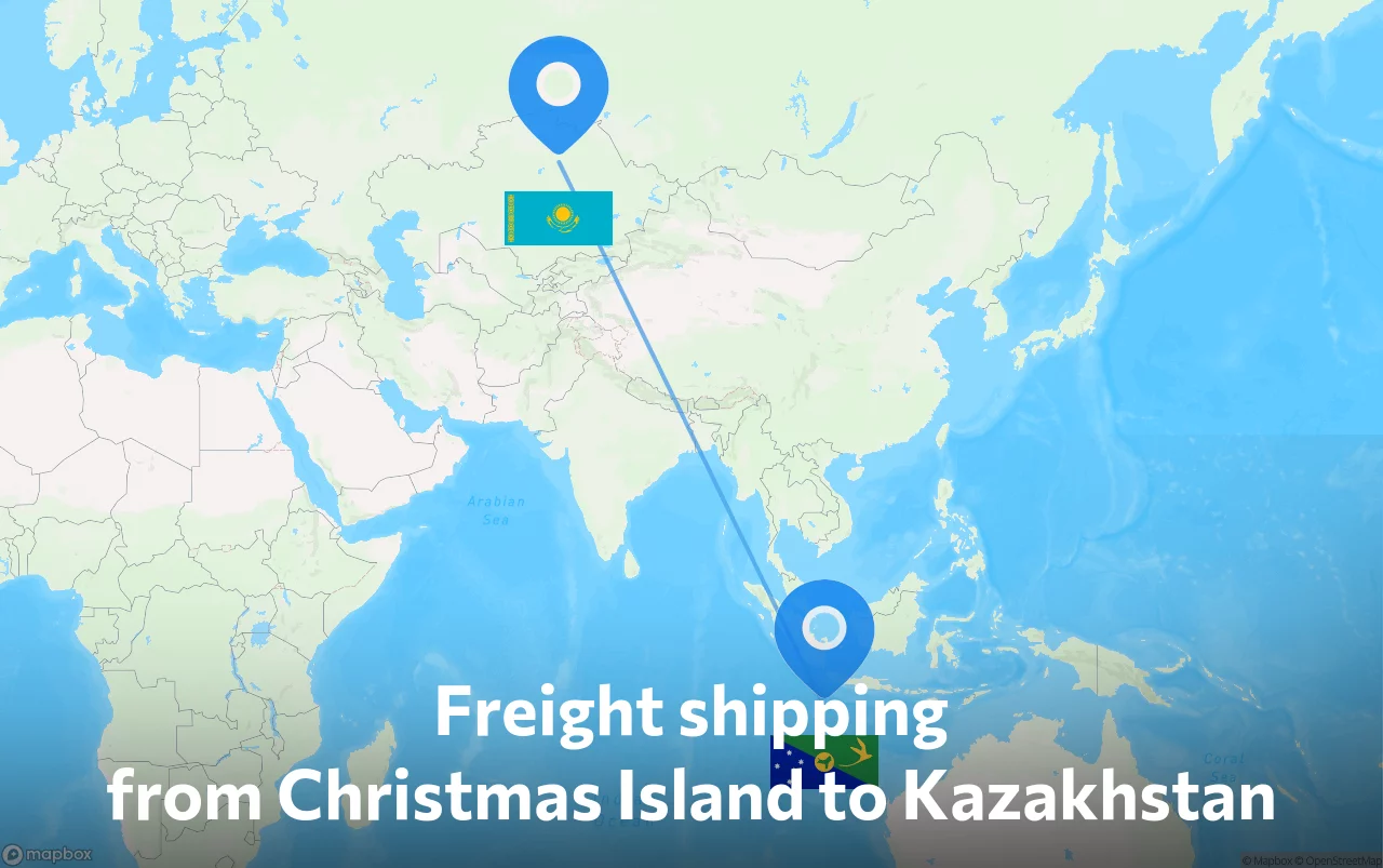 Shipping route from Christmas Island to Kazakhstan