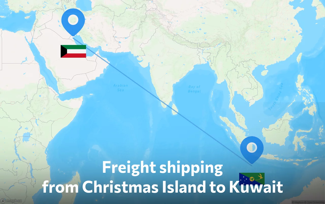 Shipping route from Christmas Island to Kuwait