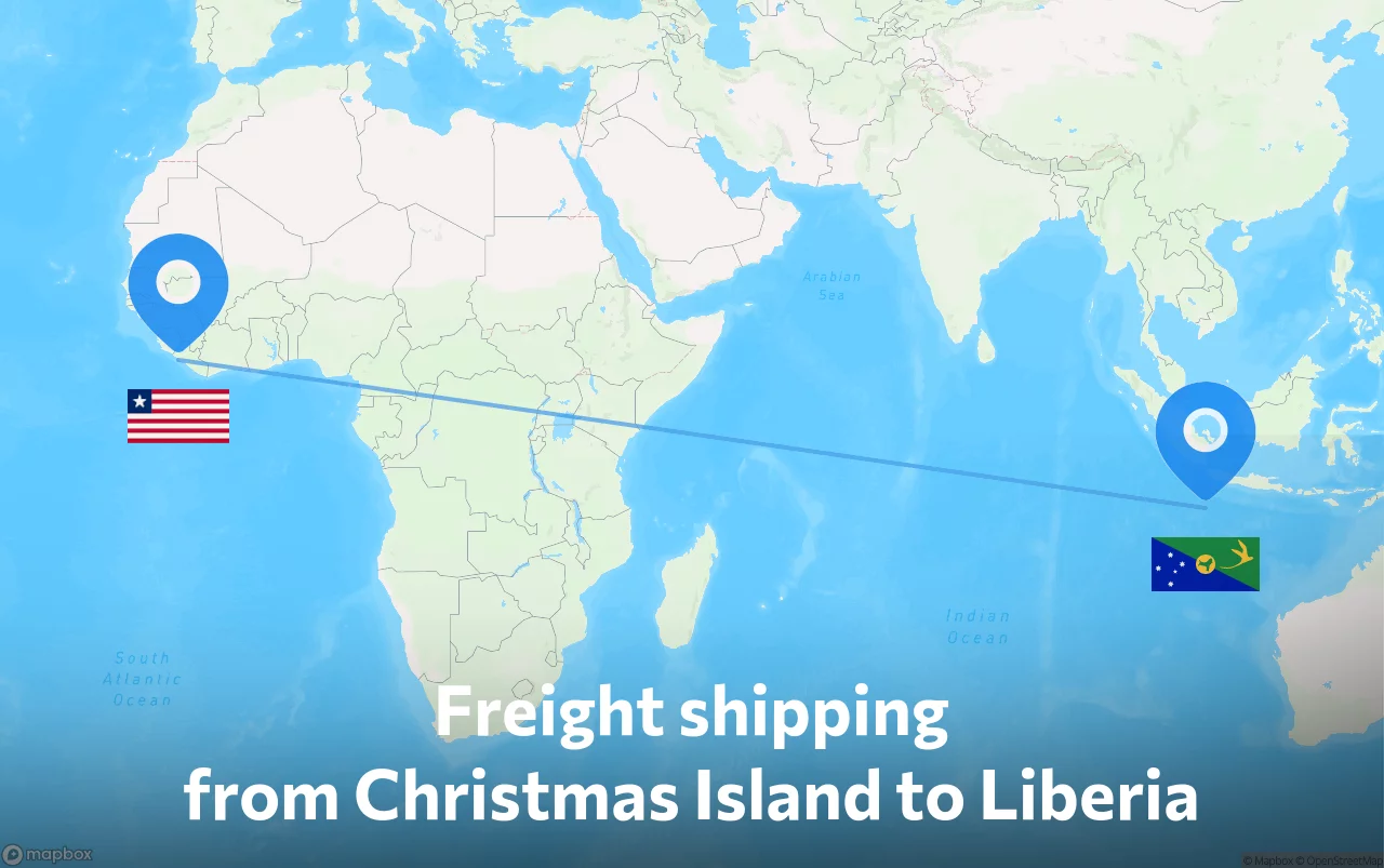 Shipping route from Christmas Island to Liberia