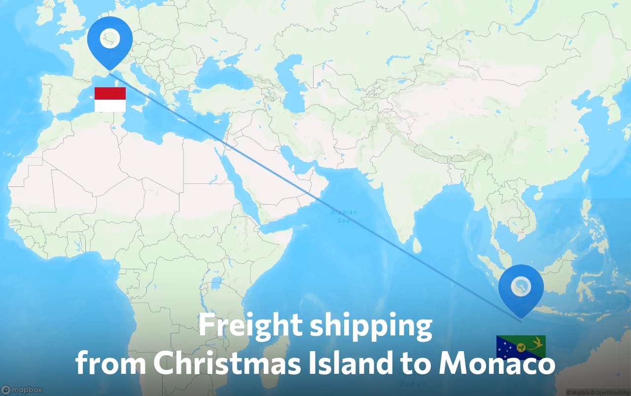 Shipping route from Christmas Island to Monaco