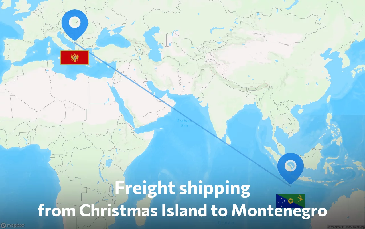 Shipping route from Christmas Island to Montenegro