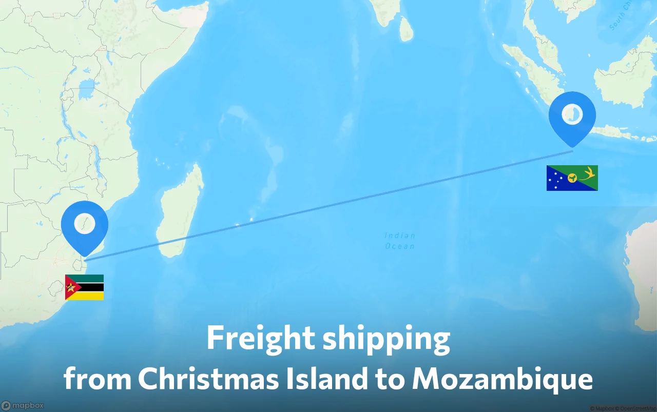 Shipping route from Christmas Island to Mozambique