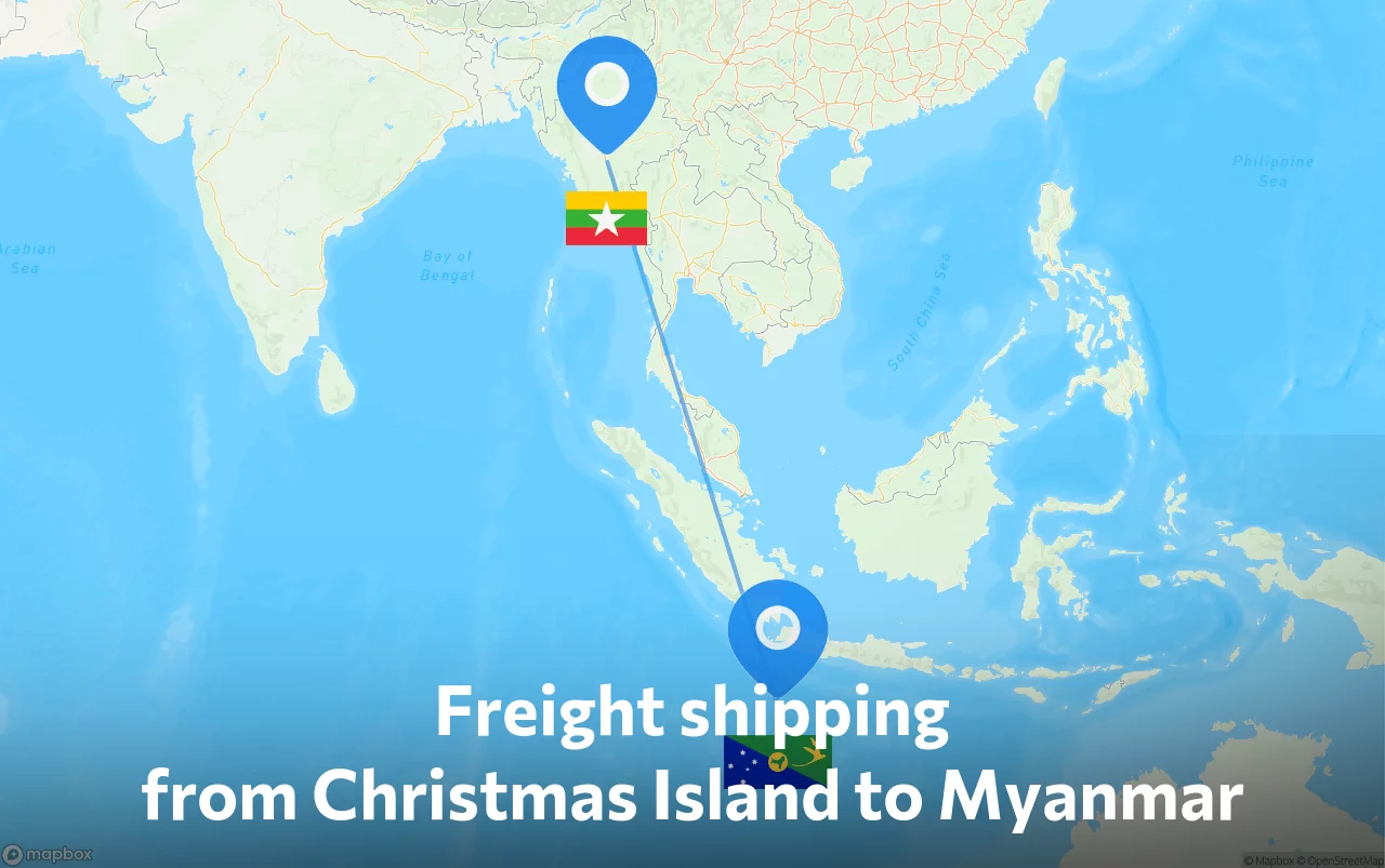 Shipping route from Christmas Island to Myanmar