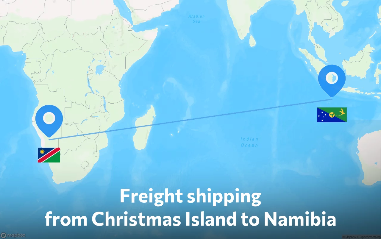 Shipping route from Christmas Island to Namibia