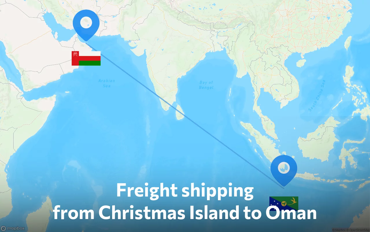 Shipping route from Christmas Island to Oman