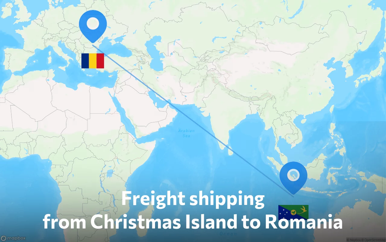 Shipping route from Christmas Island to Romania