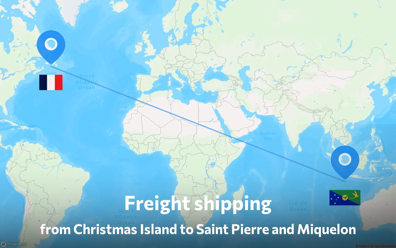 Shipping route from Christmas Island to Saint Pierre and Miquelon
