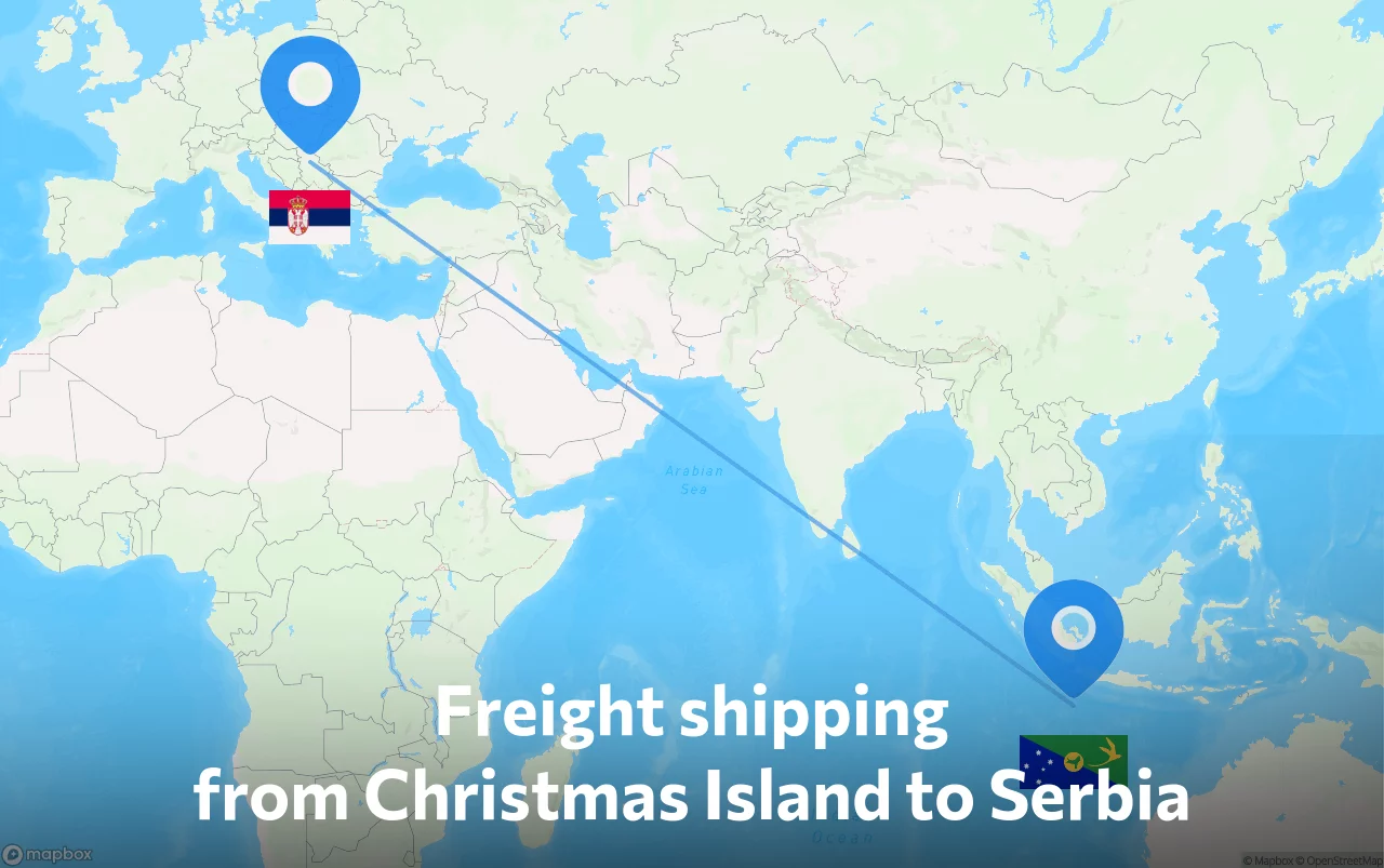 Shipping route from Christmas Island to Serbia