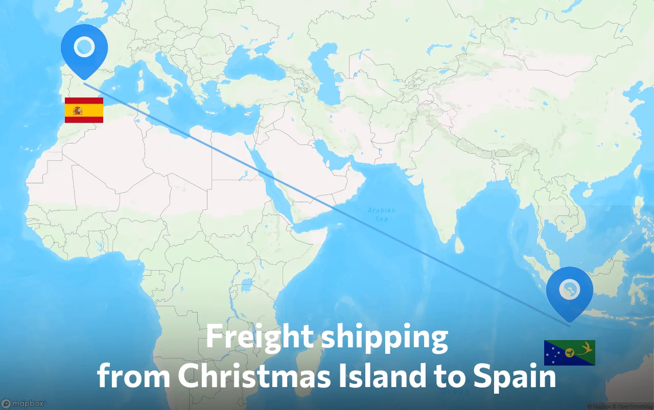 Shipping route from Christmas Island to Spain