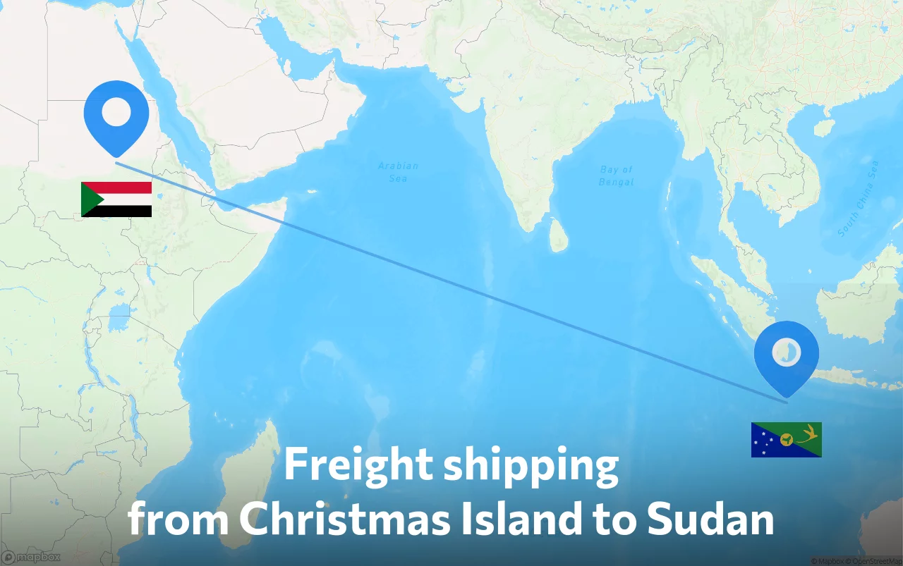 Shipping route from Christmas Island to Sudan