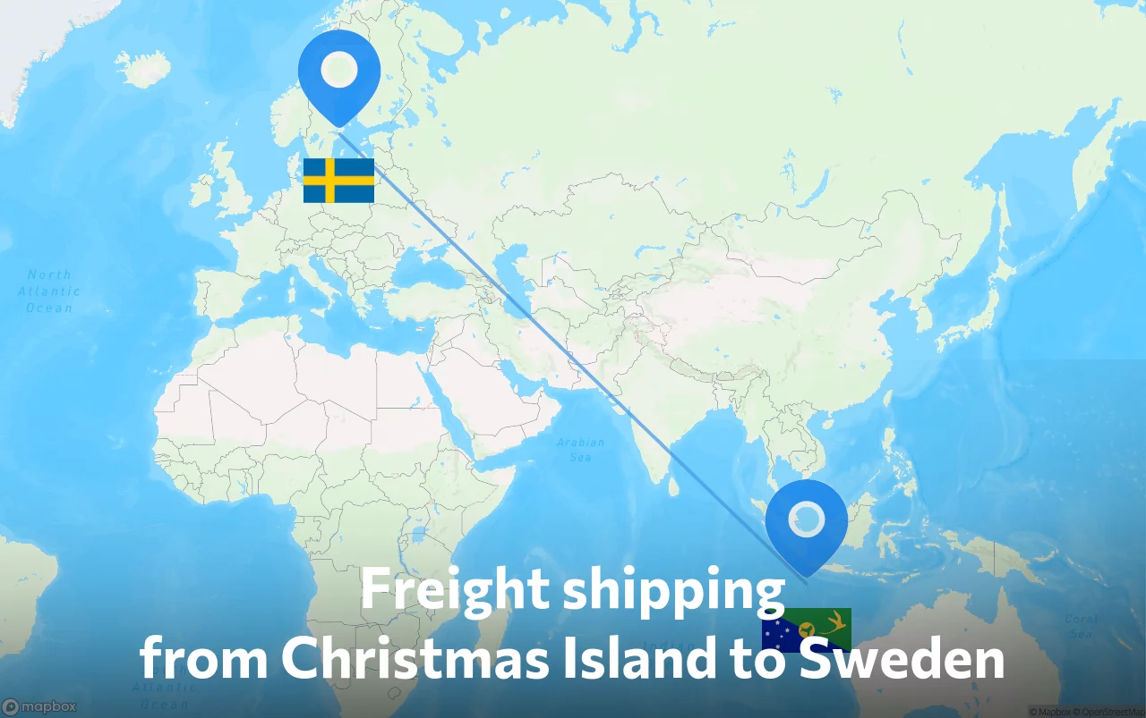 Shipping route from Christmas Island to Sweden