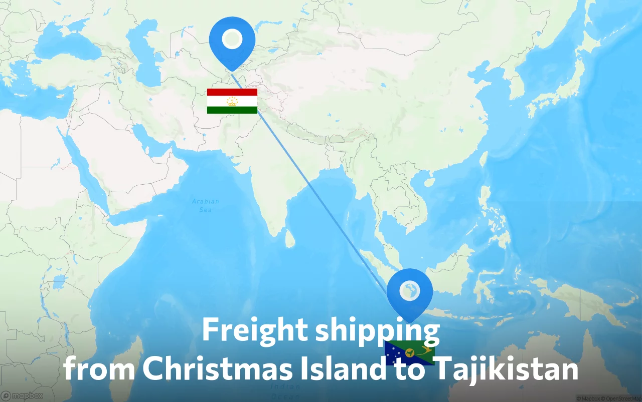 Shipping route from Christmas Island to Tajikistan