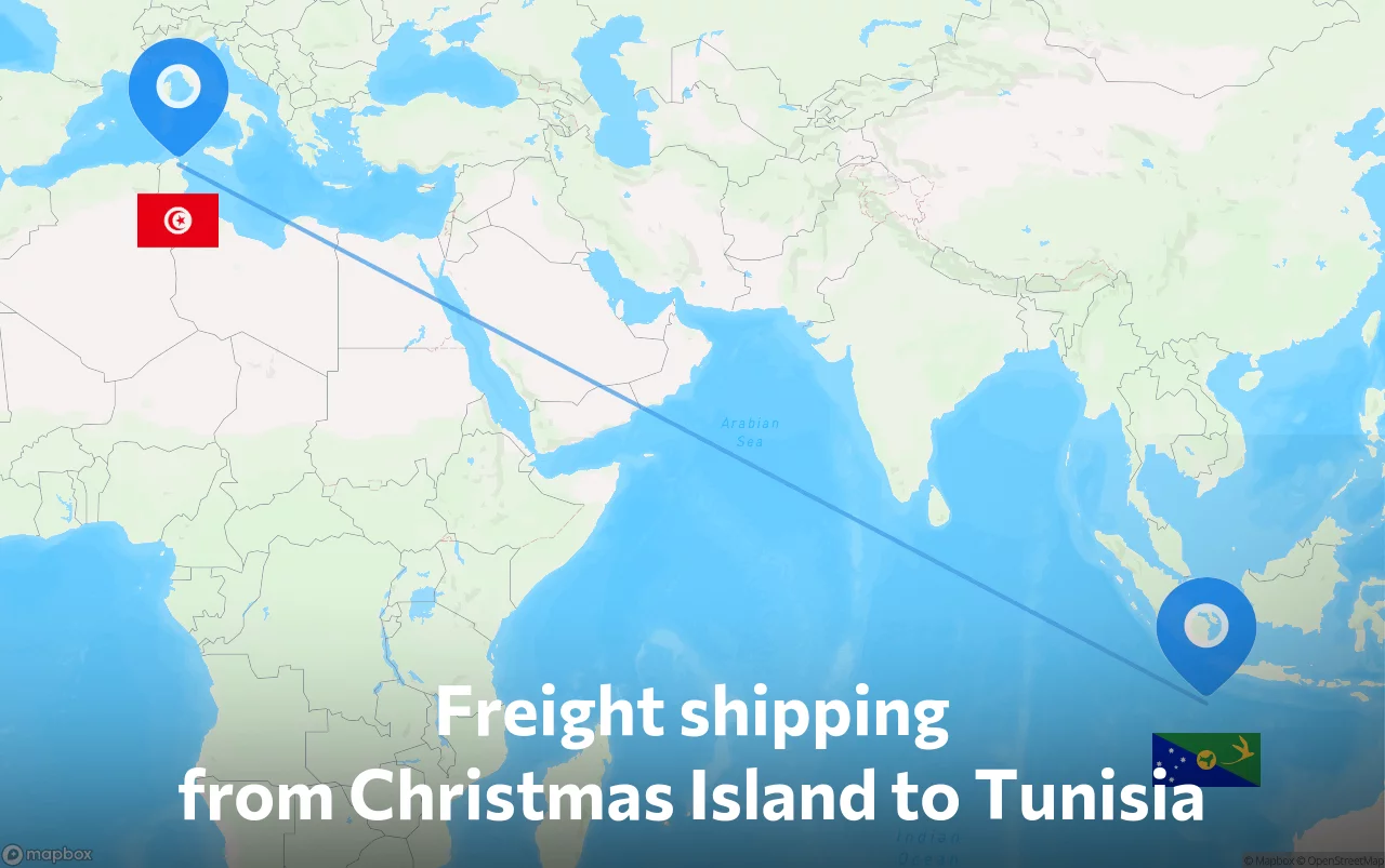 Shipping route from Christmas Island to Tunisia