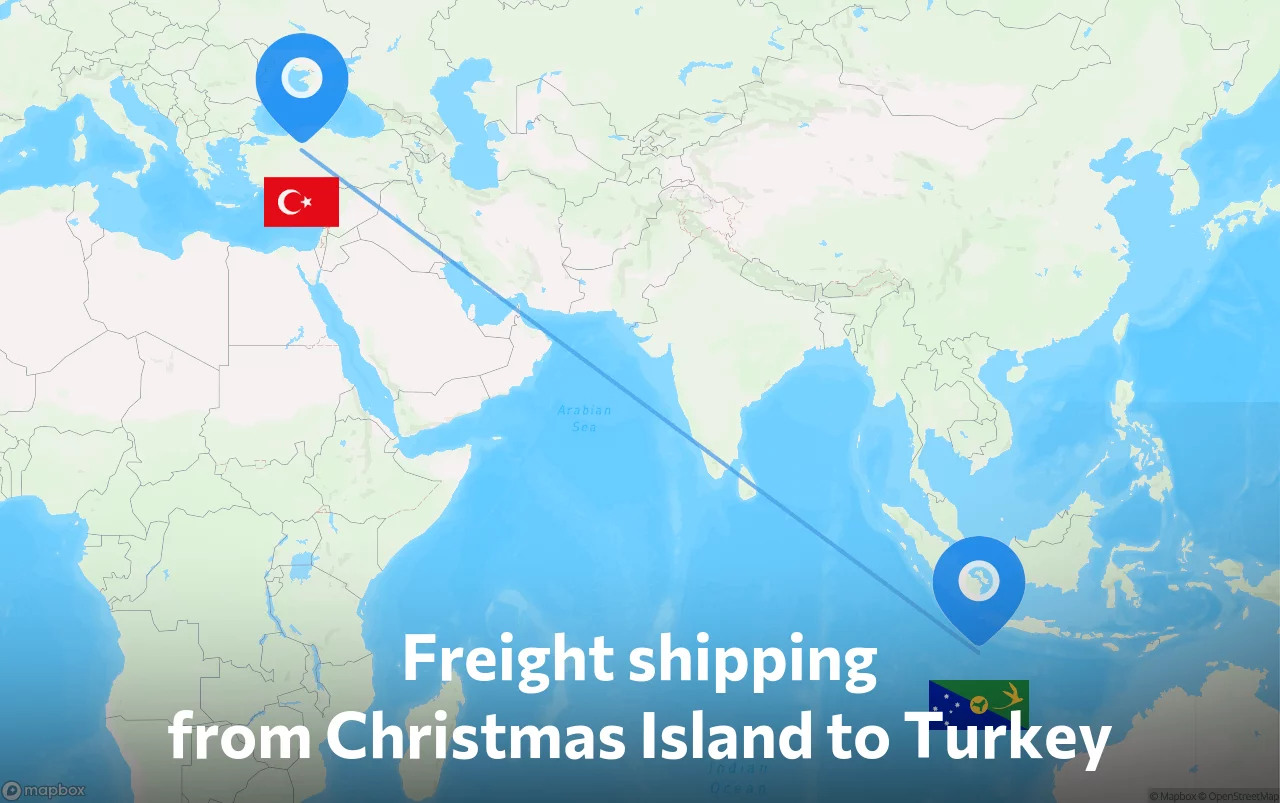Shipping route from Christmas Island to Turkey