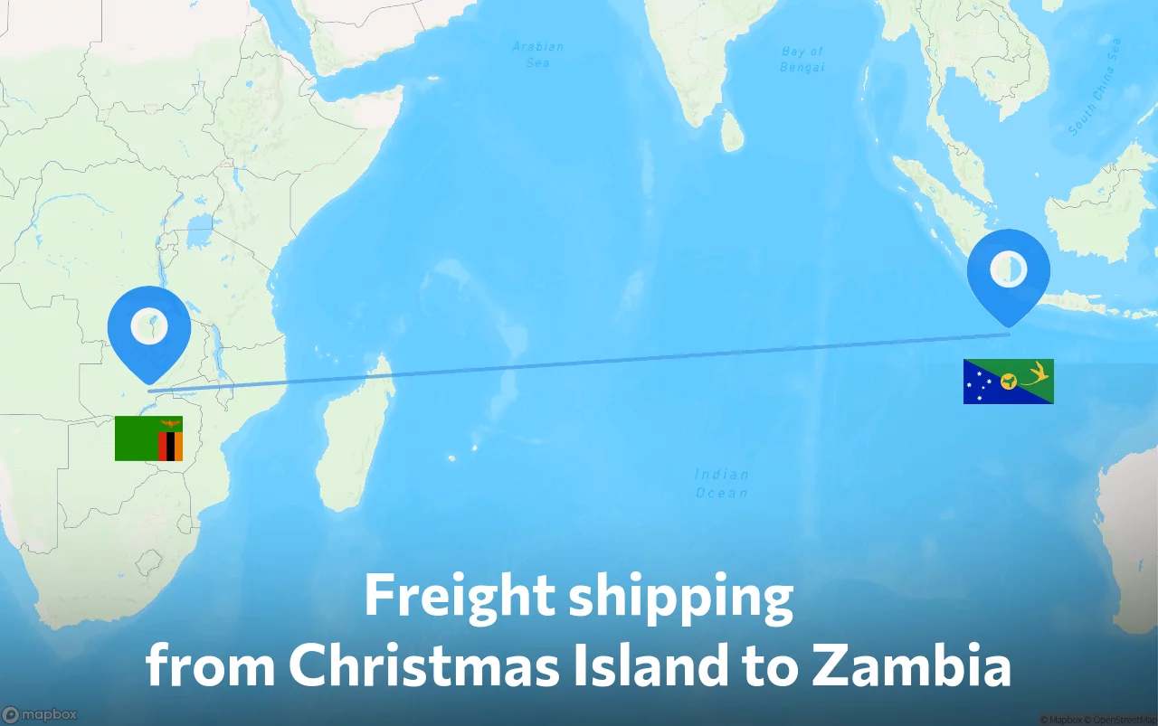 Shipping route from Christmas Island to Zambia