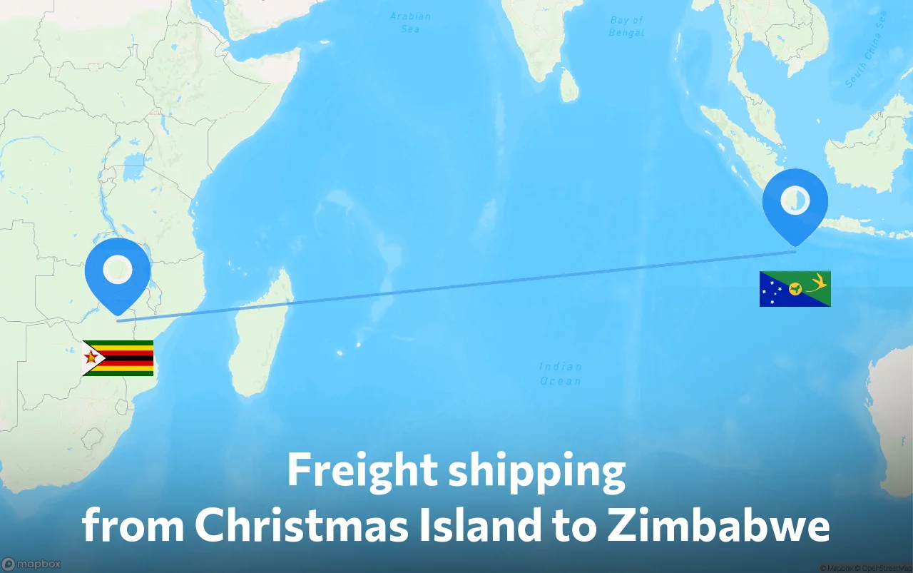 Shipping route from Christmas Island to Zimbabwe