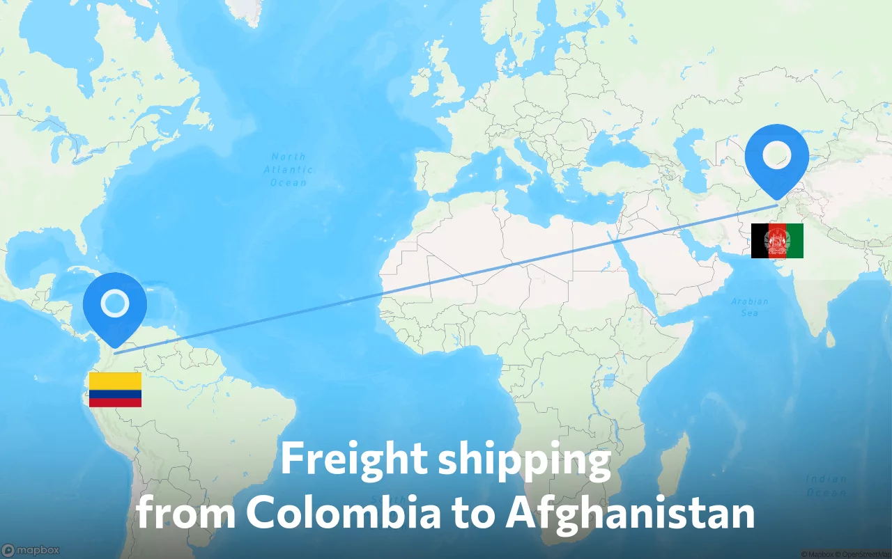 Shipping route from Colombia to Afghanistan