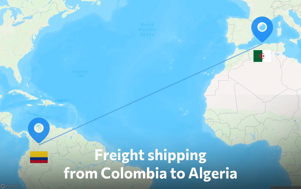 Shipping route from Colombia to Algeria