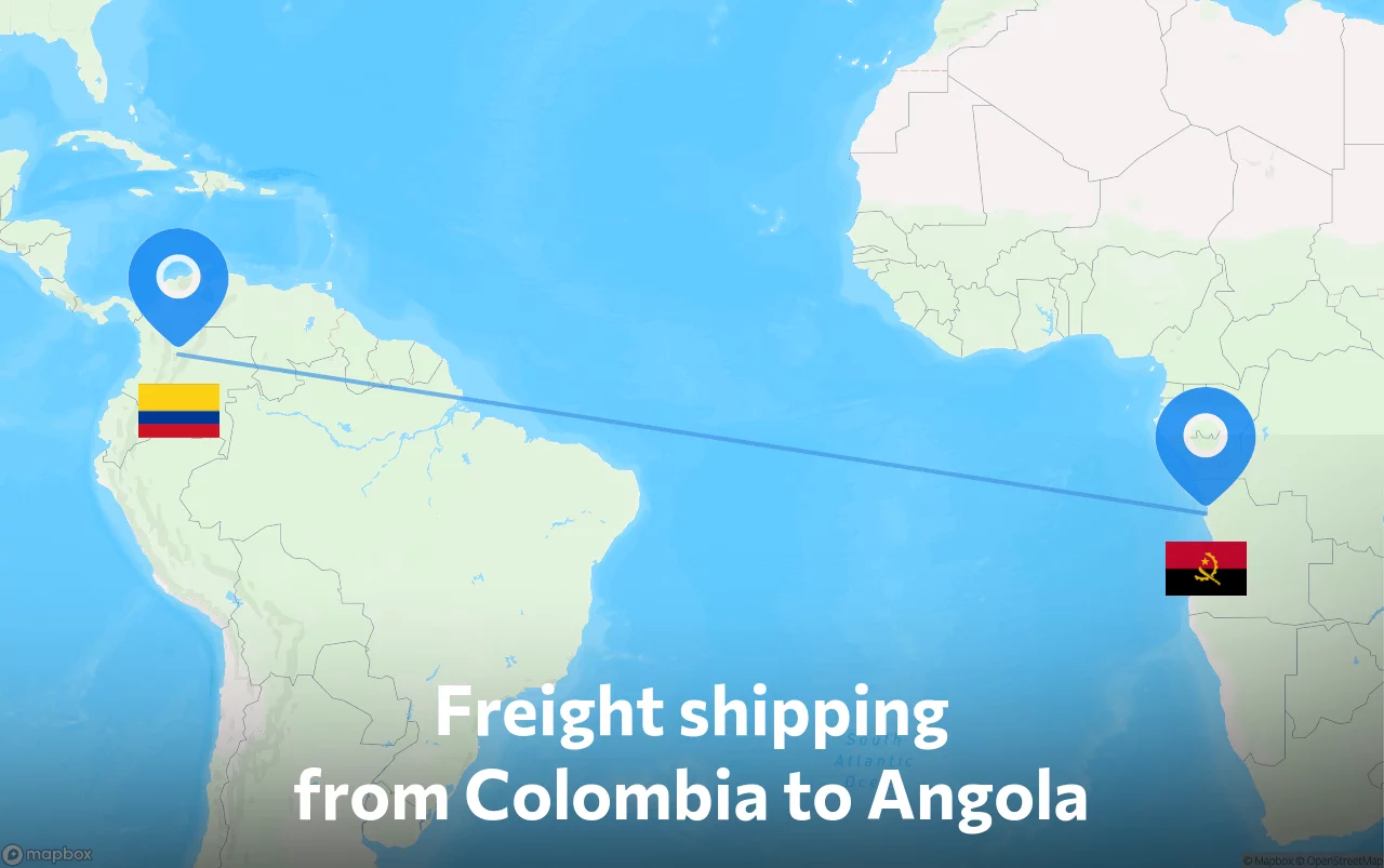 Shipping route from Colombia to Angola