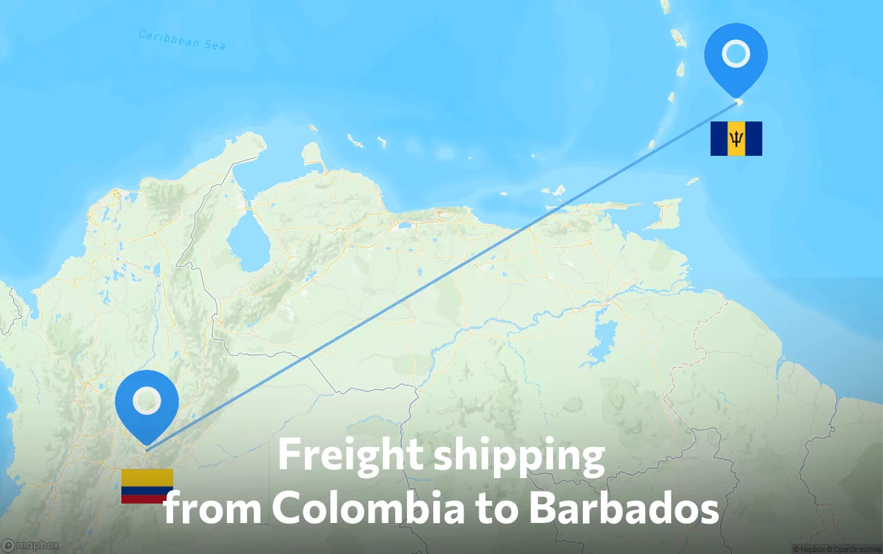 Shipping route from Colombia to Barbados