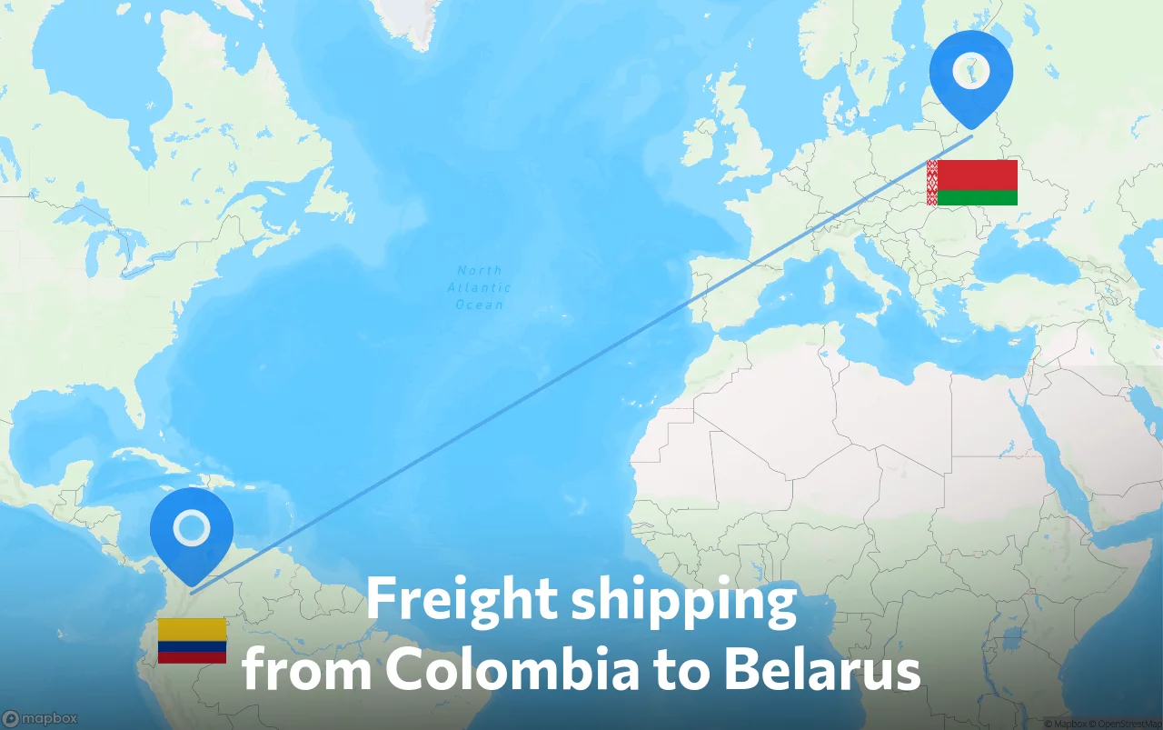 Shipping route from Colombia to Belarus
