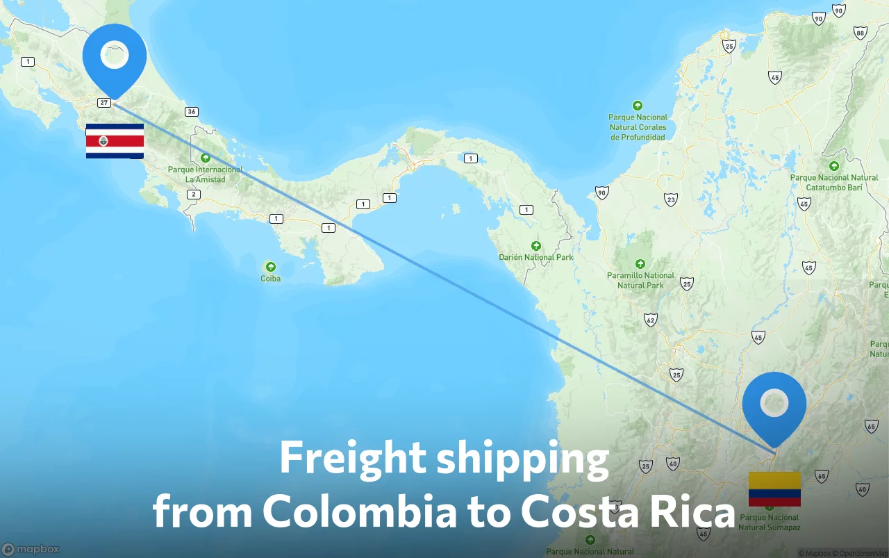 Shipping route from Colombia to Costa Rica