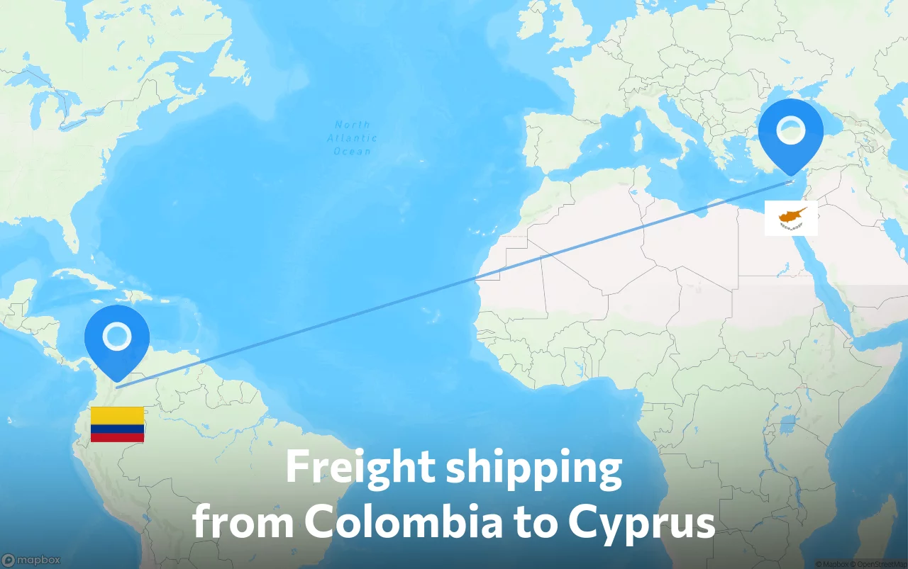 Shipping route from Colombia to Cyprus