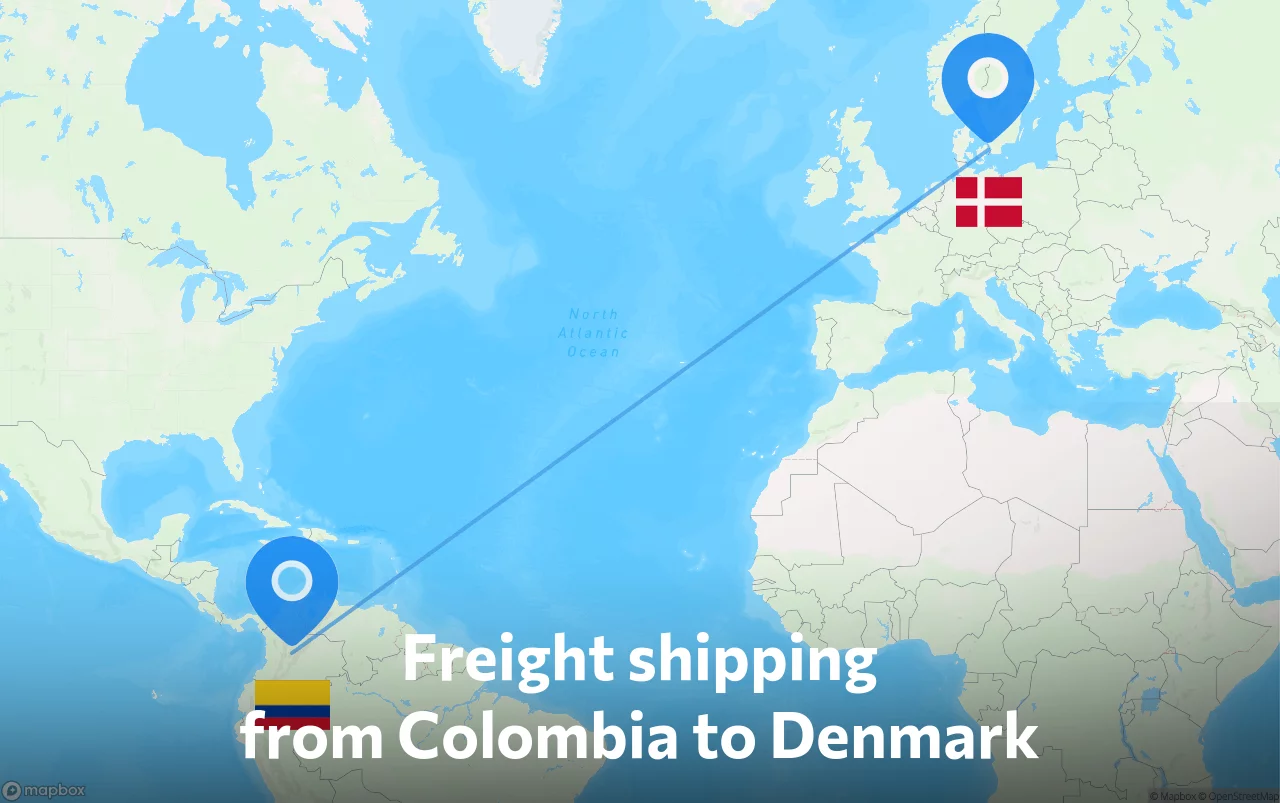 Shipping route from Colombia to Denmark