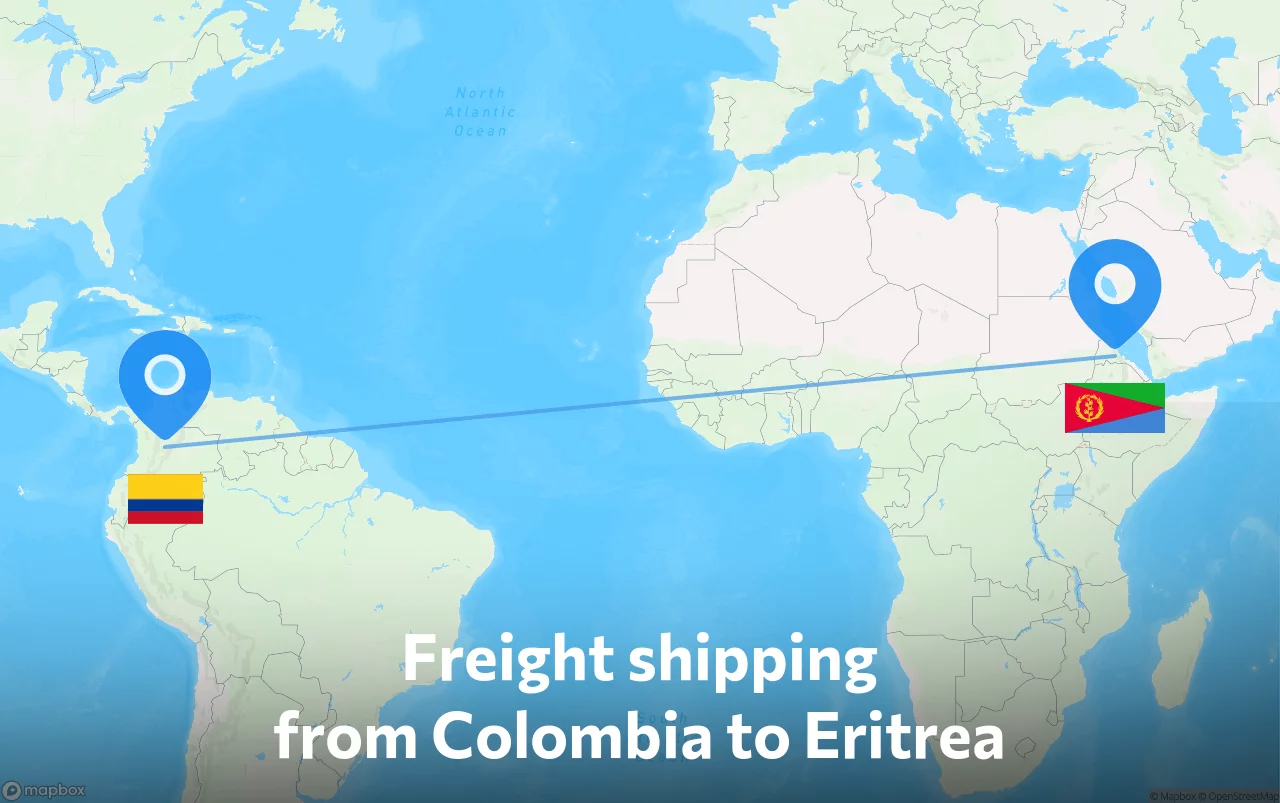 Shipping route from Colombia to Eritrea