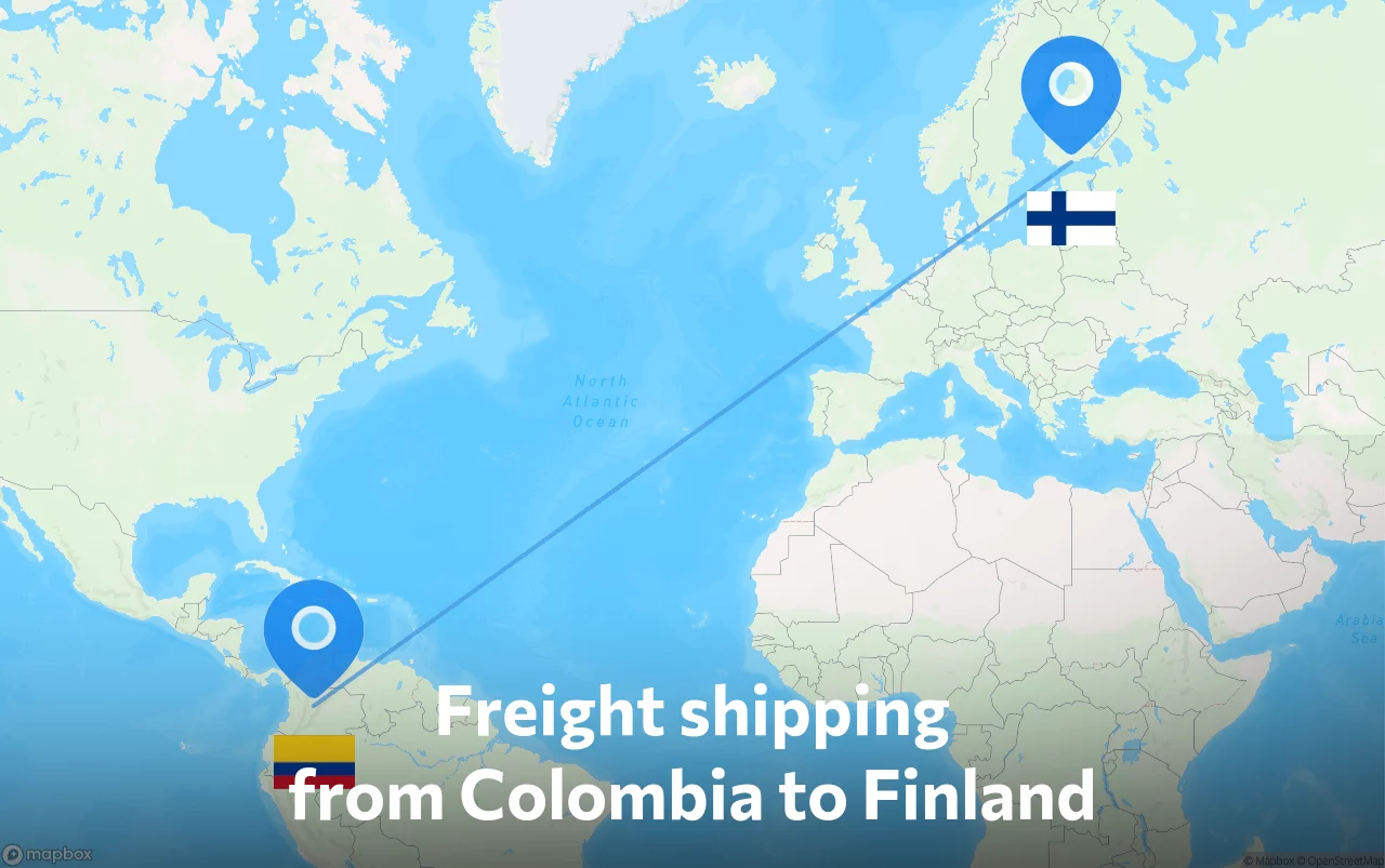 Shipping route from Colombia to Finland