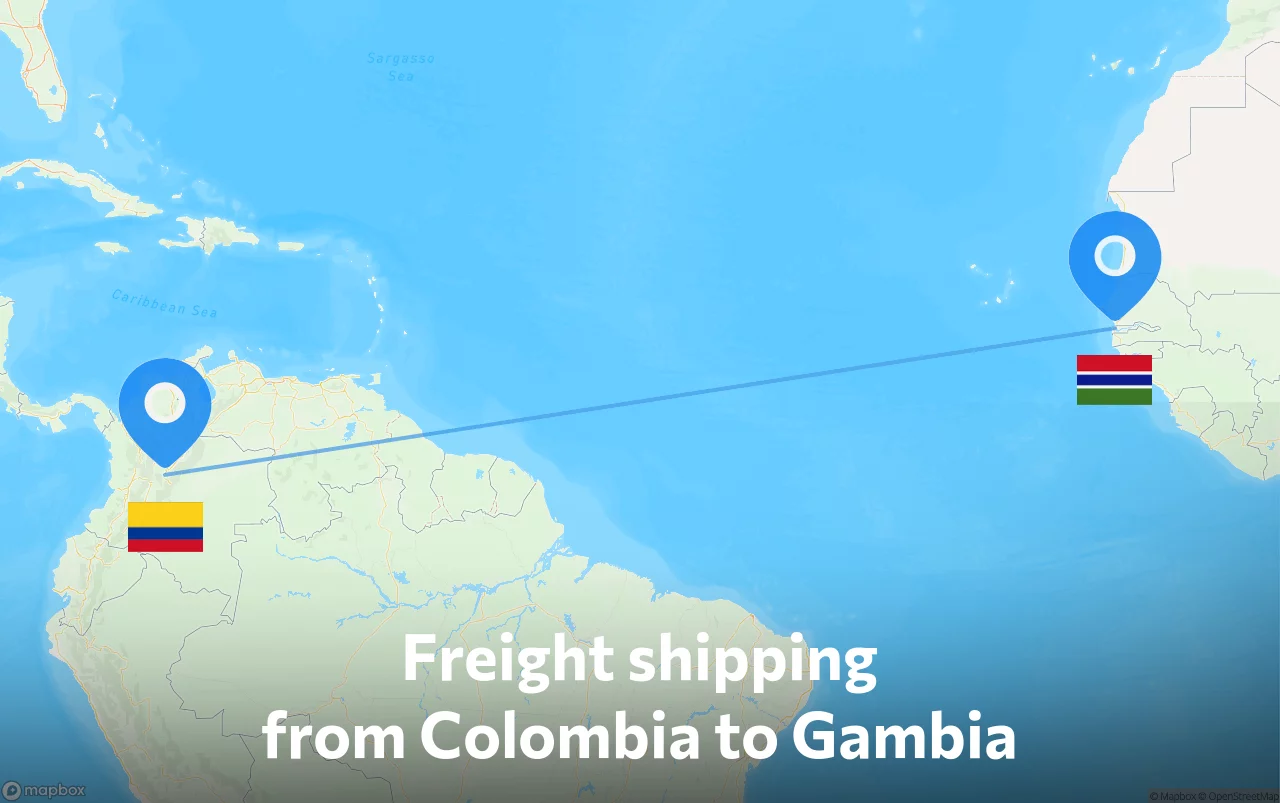Shipping route from Colombia to Gambia