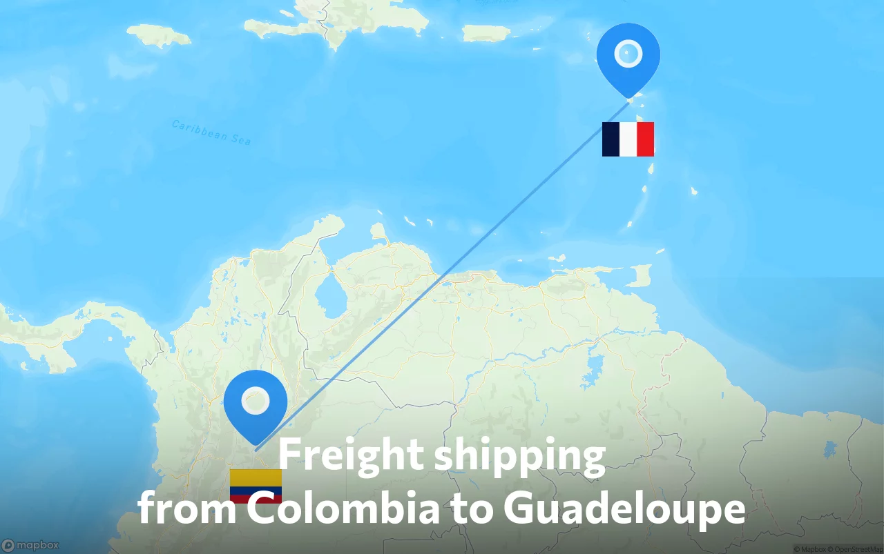 Shipping route from Colombia to Guadeloupe