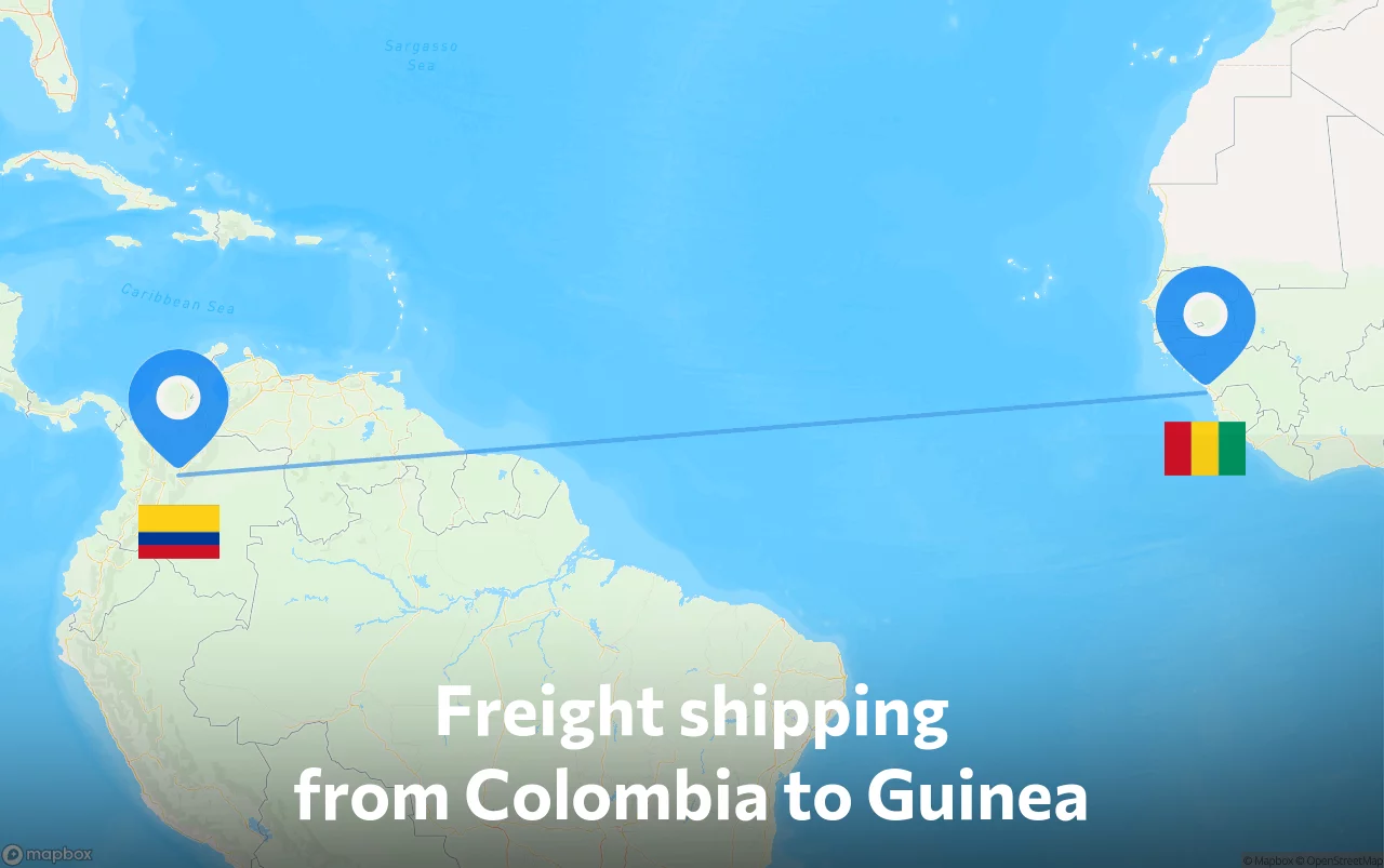 Shipping route from Colombia to Guinea