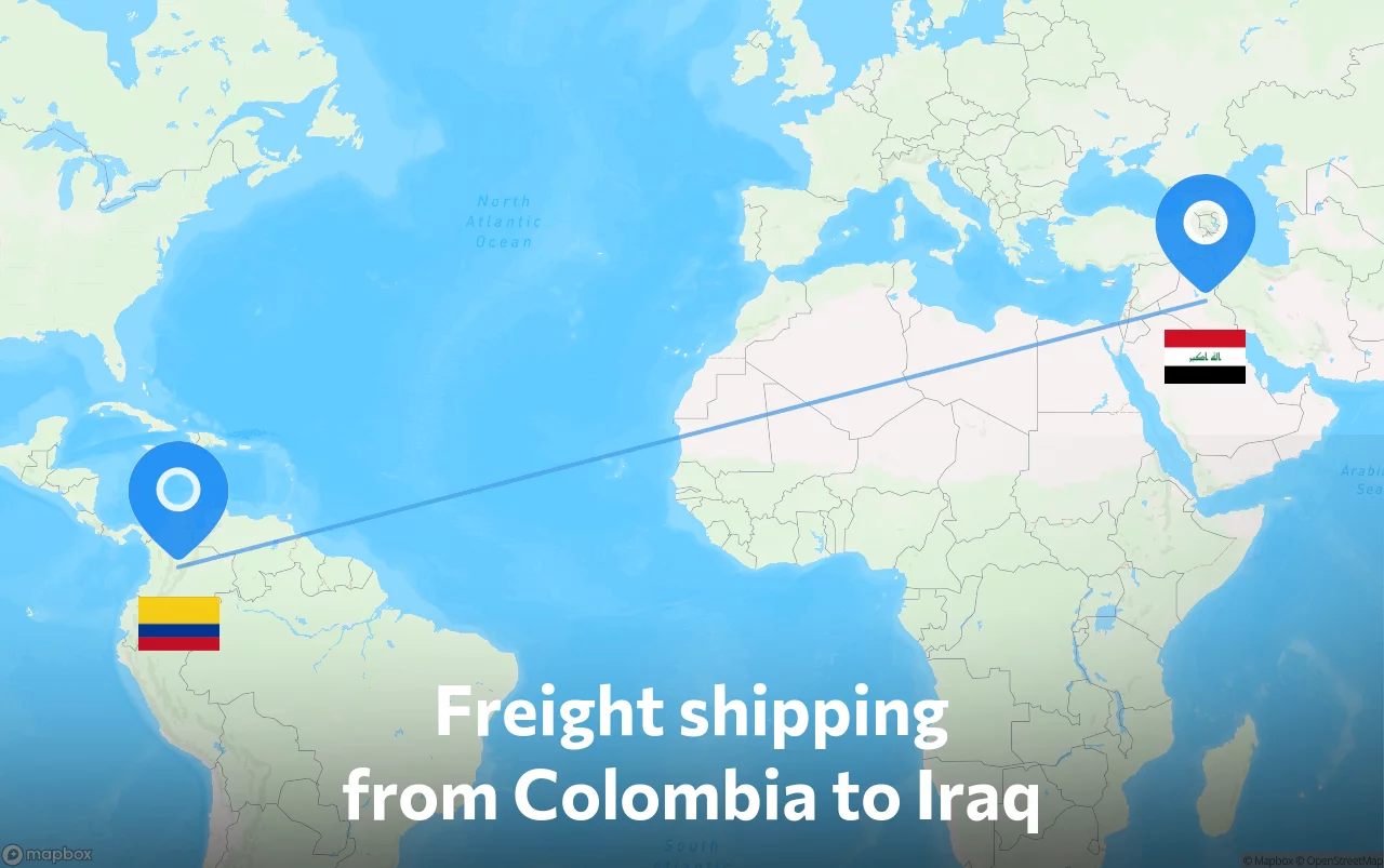 Shipping route from Colombia to Iraq