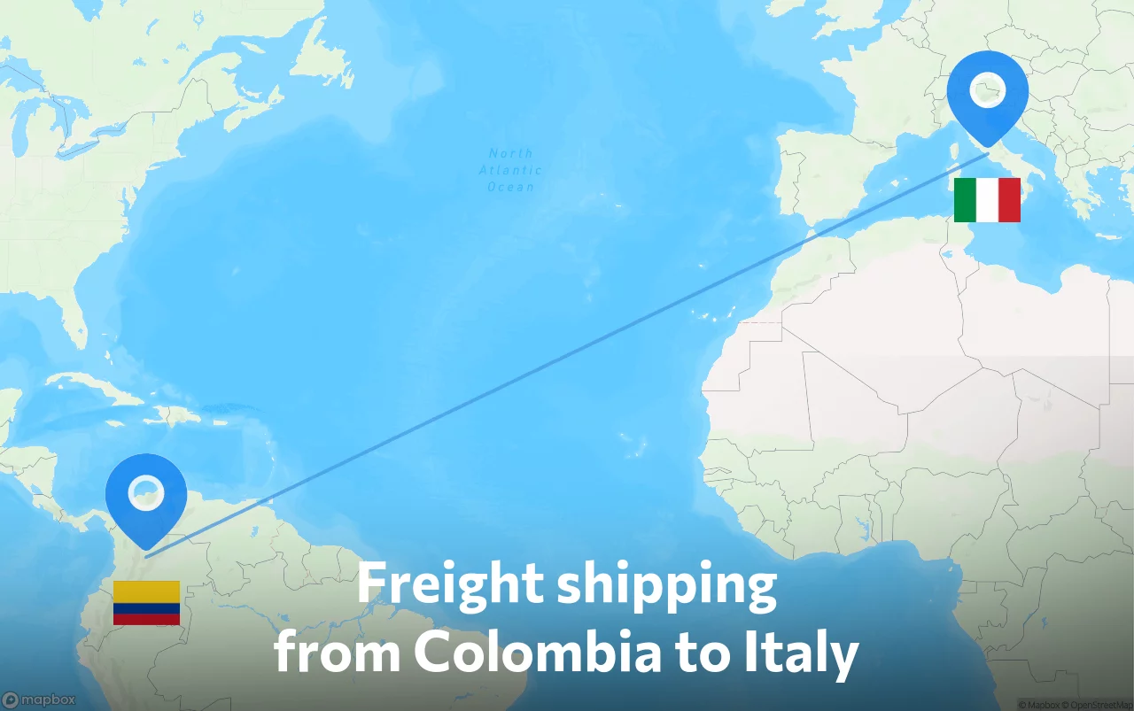 Shipping route from Colombia to Italy